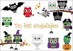 Set of 10 scary owl invitation cards for a Halloween or horror party for small children by EDITION COLIBRI (10646)