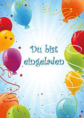 10 x  BUNTE BALLONS Geburtstagseinladungen