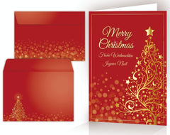 Set of 10 Christmas cards GOLDEN CHRISTMAS TREE with envelopes - 10 high-quality, multilingual folding cards/greeting cards for Christmas with envelopes (11007)