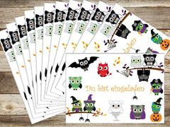 Set of 10 scary owl invitation cards for a Halloween or horror party for small children by EDITION COLIBRI (10646)